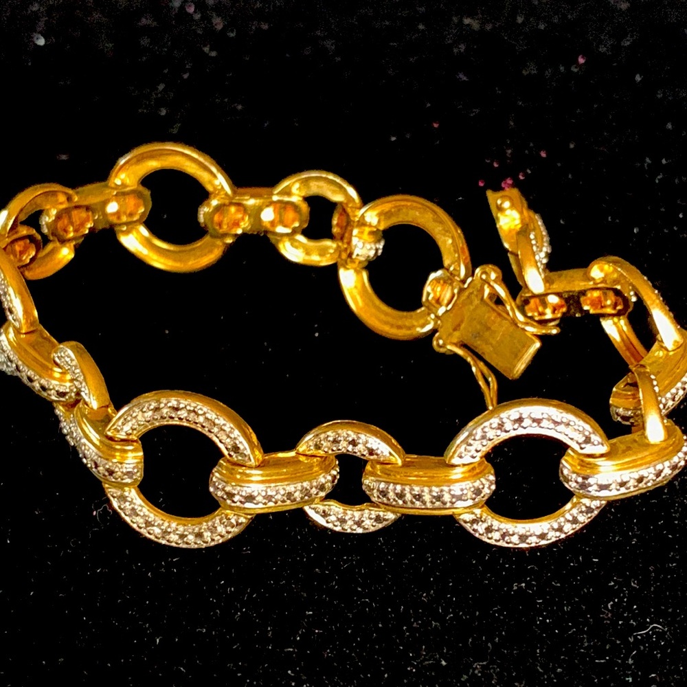 Circle Diamond illusion bracelet gold 925 Sterling Silver safety closure 7.5” - Picture 1 of 7